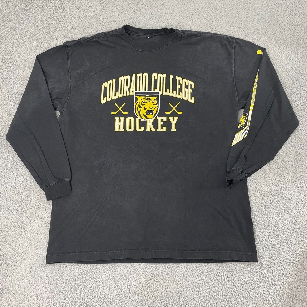 Vintage Colorado College Hockey Shirt Men 2X Black Tigers NCAA Long Sleeve - Picture 1 of 7